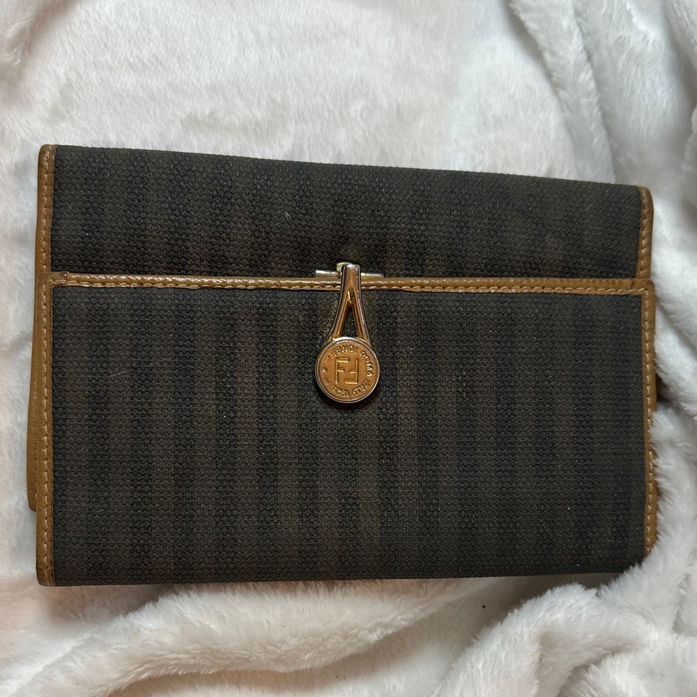 Fendi Black and Brown Striped Wallet